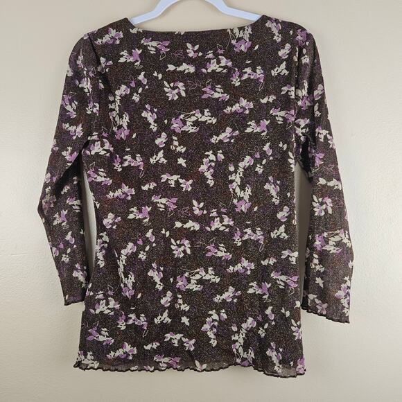 Y2k Ninewest V Neck Floral Top Blouse - Picture 2 of 7